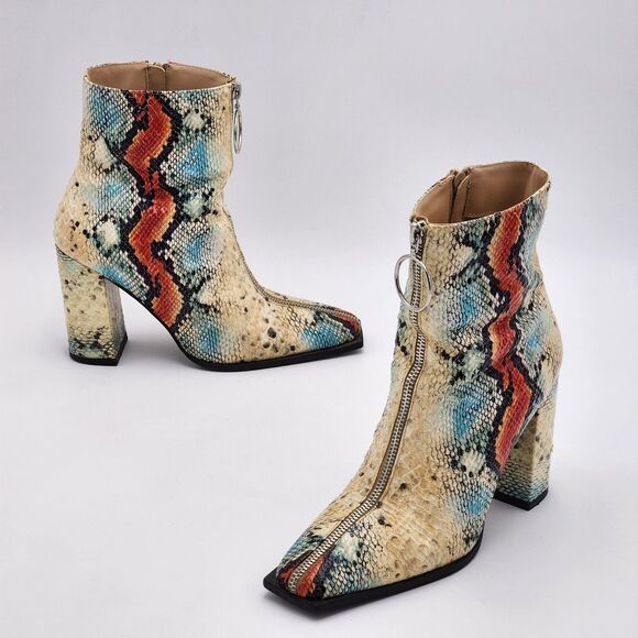 Public Desire Snakeskin Red Blue Zipper Booties Size 8 - Picture 1 of 9